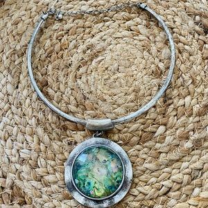 Antiqued Silver jeweled choker necklace